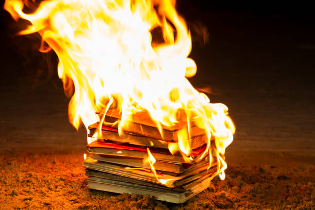 stack-of-books-burning-picture-id1035600782
